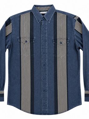 Wrangler Western Shirt Mens L Blue Striped Button Down Vintage Cowboy